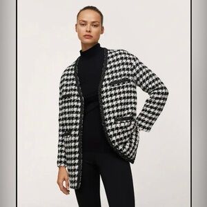 Mango Black and White Houndstooth Blazer